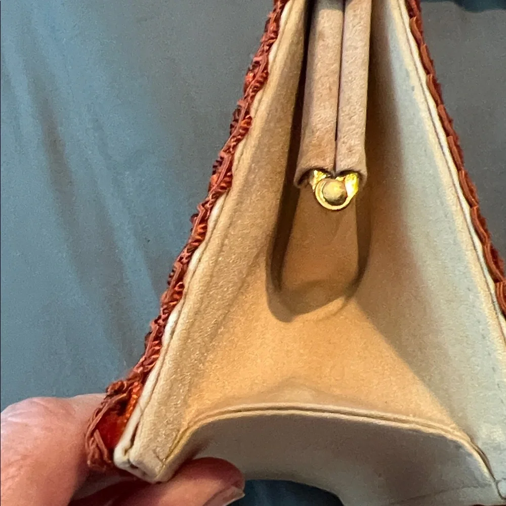 MOO ROO Charleston Handmade Vintage 2001 Burnt Orange Paisley Velvet-Trim Clutch - Picture 10 of 17